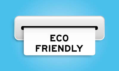 White coupon banner with word eco friendly from machine on blue color background