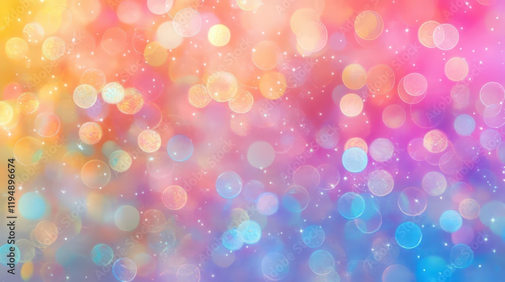 Poster Abstract bokeh with colorful circles and stardust on a gradient background