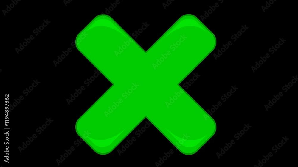 Poster video animation cross shape reject symbol, on a transparent background with alpha channel set to zer