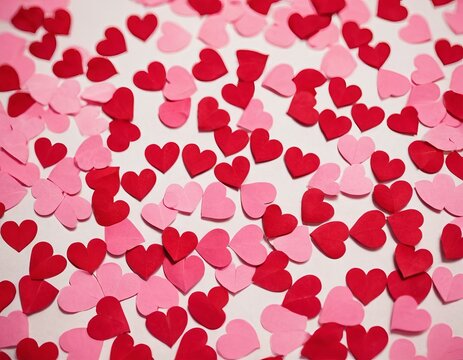 Love background of many small paper hearts. congratulations on Valentine's Day