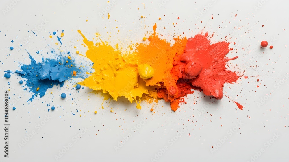 Poster vibrant splash of colorful paints creating a dynamic art effect on a clean background for creative p