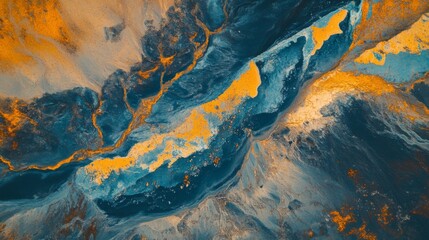 Obraz premium A stunning abstract landscape with blue and orange hues. The composition evokes natural formations. A mesmerizing visual experience awaits. Generative AI