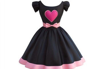 Fototapeta premium Black dress with pink heart detail isolated on white background