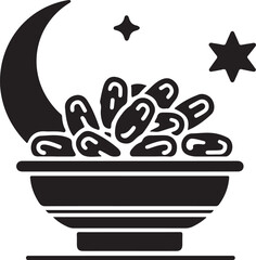 icon of bowl of dates with moon and stars ramadan icon silhouette