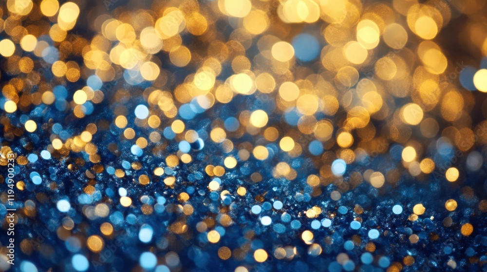 Poster abstract background with golden and blue bokeh lights creating a festive mood