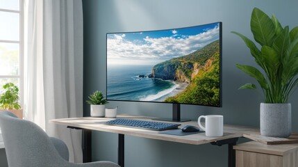 Elegant Ergonomic Home Office Setup with Comfortable Chair and Monitor