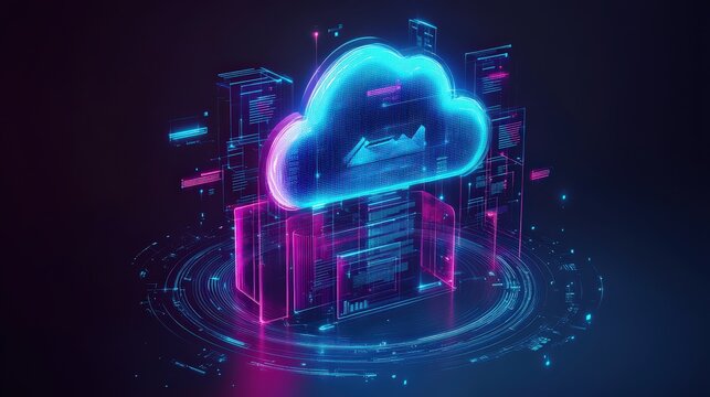 Concept of Using Artificial Intelligence in Cloud Computing with Neon Laser Effects and Futuristic Data Structures