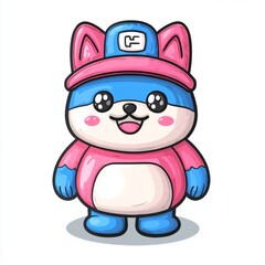 Adorable Cartoon Fox Wearing Pink Blue Cap