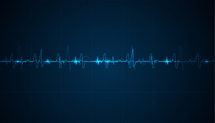 Emergency ekg monitoring. Blue glowing neon heart pulse. Heart beat. Electrocardiogram