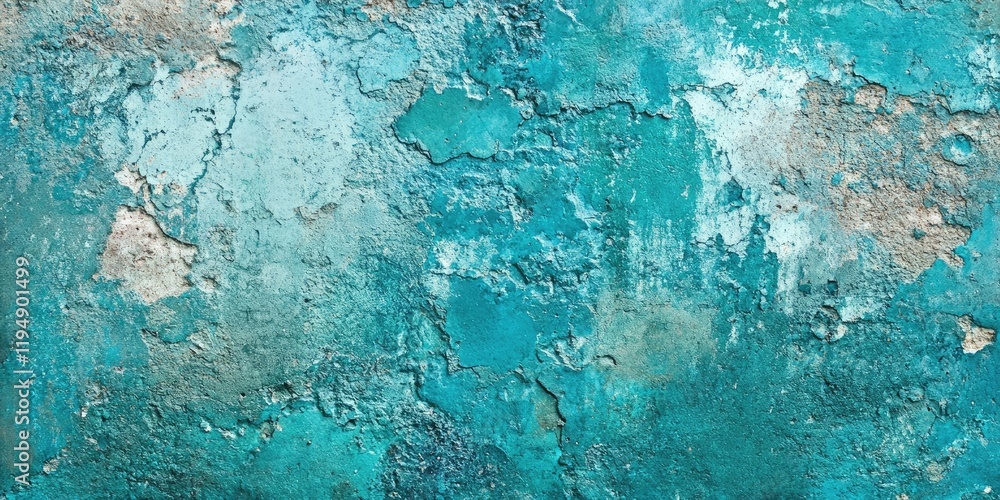 Poster textured blue and turquoise concrete surface with peeling paint and cracks creating an abstract back