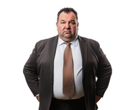 confident businessman in suit stands with hands on hips, exuding authority and professionalism. His serious expression conveys determination and leadership