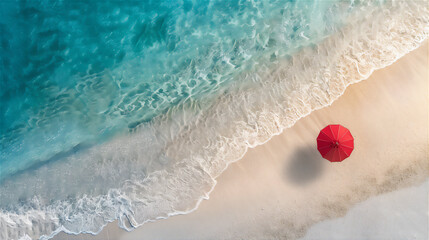 Fototapeta premium Beach with umbrella from above, version 12