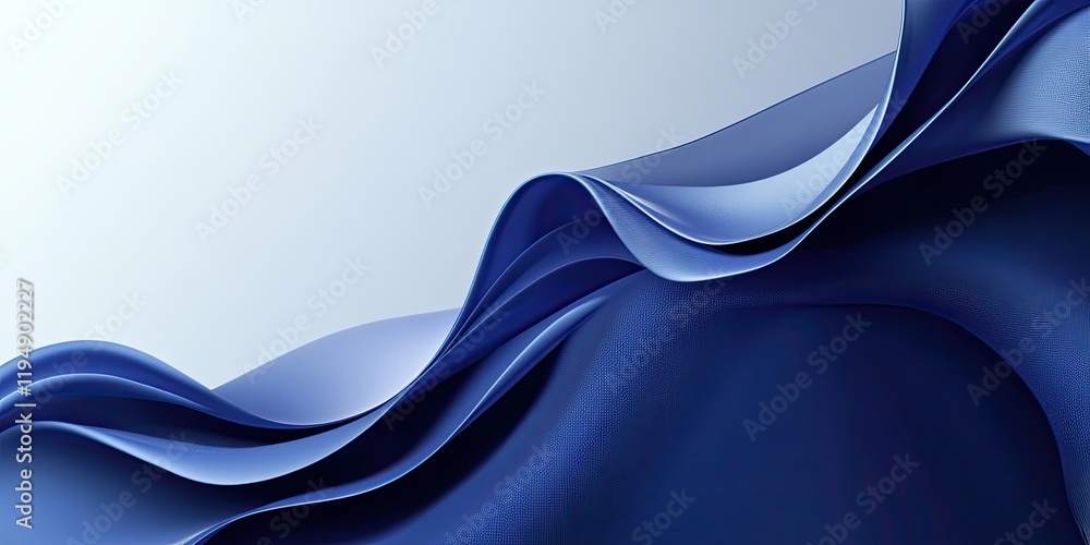 Poster elegant blue wave design featuring soft flowing layers on the left side, with ample copy space on th