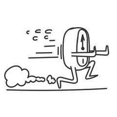 cartoon clock running in doodle hand drawing style