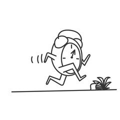 cartoon clock running in doodle hand drawing style