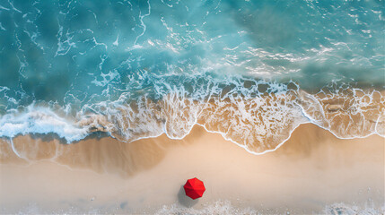 Fototapeta premium Beach with umbrella from above, version 9