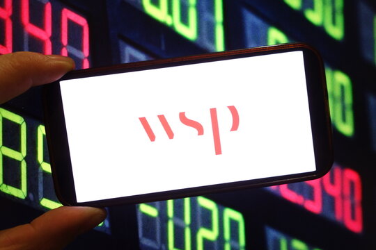 Konskie, Poland - December 30, 2024: WSP Global company logo displayed on mobile phone