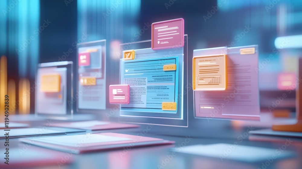 Poster digital approval process with online ai document management in modern office environment featuring c