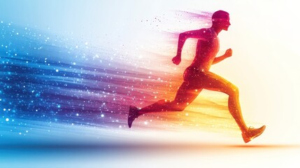 Obraz premium Energetic runner in motion with vibrant trails.