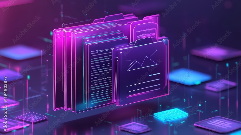 Poster digital concept of online document approval process using artificial intelligence in a futuristic wo