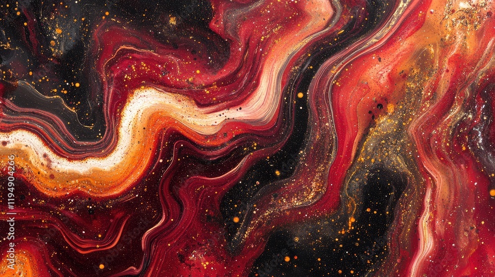Poster a bold red and black abstract background with swirling lines and dynamic textures, providing a power