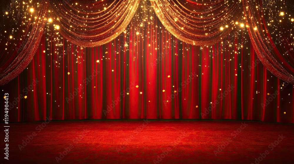 Aufkleber a bold red backdrop with shimmering bokeh light effects scattered across the frame.