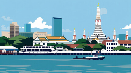 Fototapeta premium Colorful cityscape with modern and traditional buildings in Bangkok
