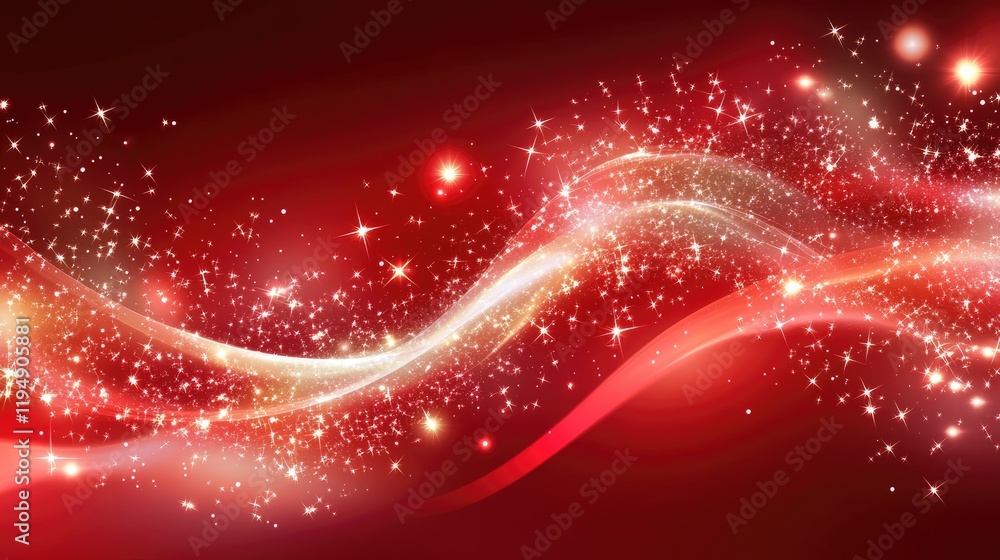 Poster a captivating red digital art backdrop with glowing lines and sparkles, offering a sleek space for d