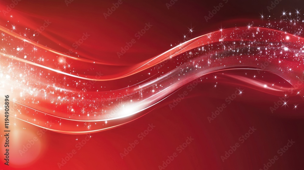 Poster a captivating red digital art backdrop with glowing lines and sparkles, offering a sleek space for d