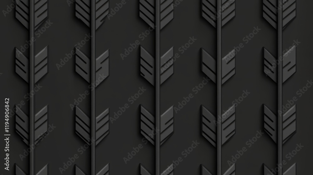 Poster repeating pattern of dark arrows on a dark background creates a strong visual texture