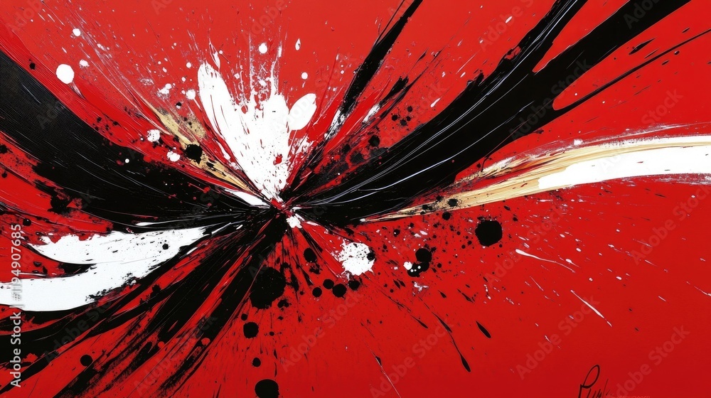 Poster a crimson-red abstract art background with rich textures and vibrant splatters, creating an intense 