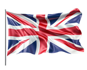 Fototapeta premium British flag waving in wind, showcasing its vibrant colors and design. This iconic symbol represents United Kingdom and evokes sense of national pride and unity
