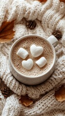 Naklejka premium Cozy autumn drink with heart marshmallows.