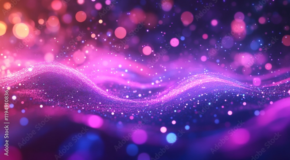 Aufkleber 3d render, abstract background with neon glowing waves and bokeh lights