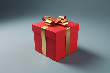 a close up of a red gift box with a gold ribbon