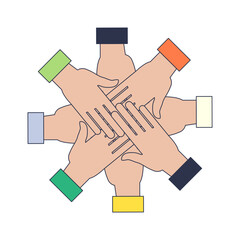 Illustration of diverse hands forming a circle, symbolizing unity and teamwork.