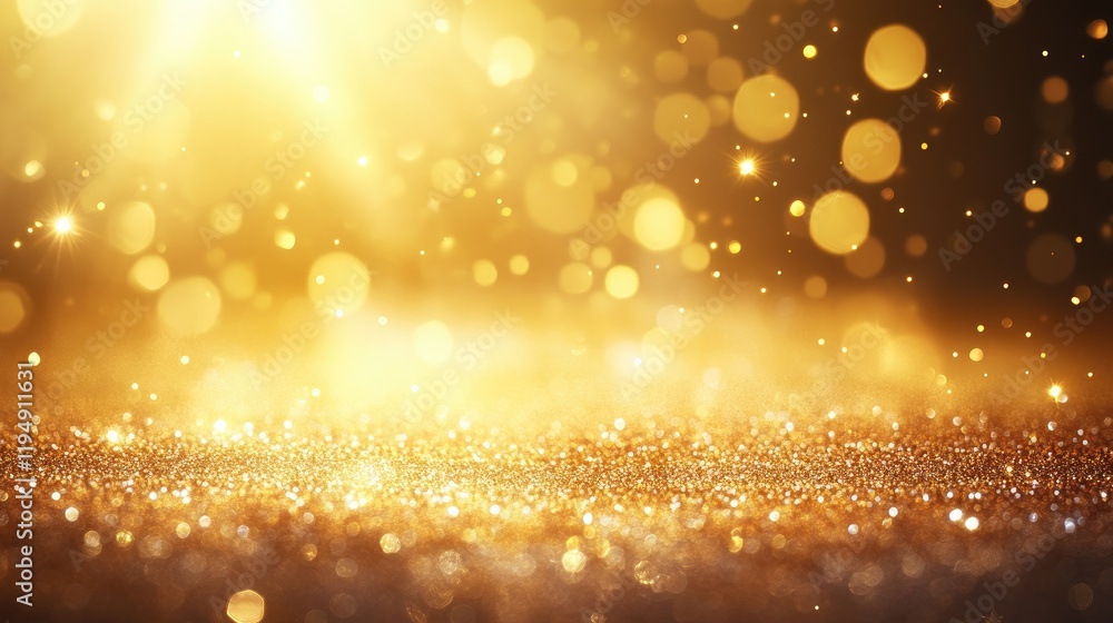 Poster a dramatic red sparkle background with radiant golden glimmers and twinkling light particles, creati