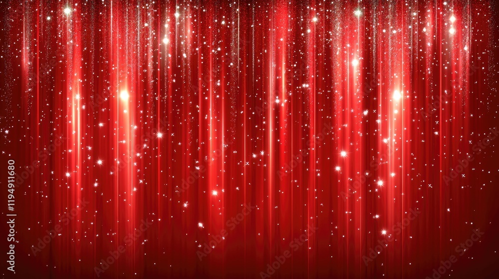 Poster a dynamic red backdrop with glowing glitter particles and shimmering light trails, perfect for a fes