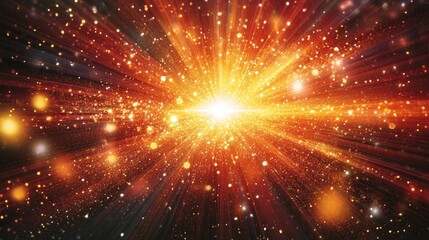 Fototapeta premium A dramatic red sparkle background with radiant golden glimmers and twinkling light particles, creating festive vibes.