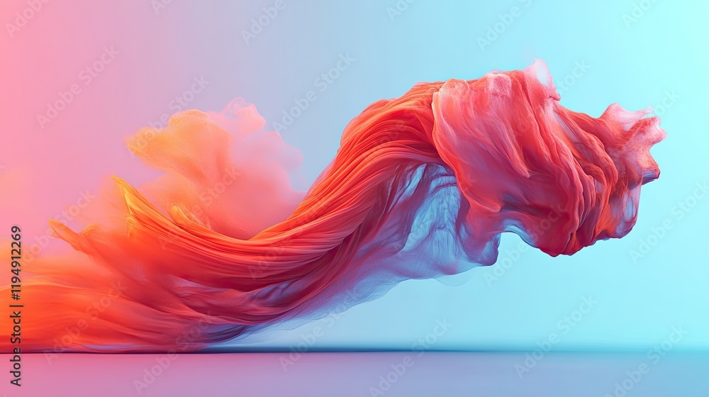 Poster a flowing red abstract composition with bold streaks of color and soft gradients, creating an expres