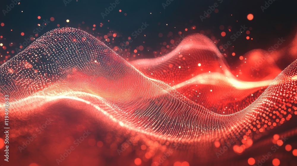 Poster a futuristic red digital art design with glowing grids and abstract shapes, providing a sleek and pr