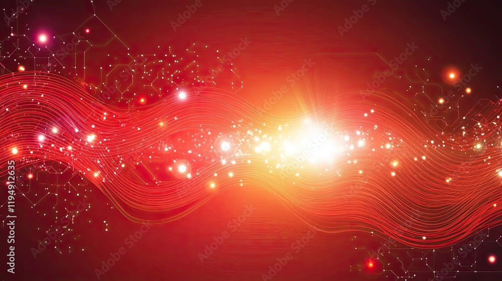 Aufkleber a futuristic red digital art design with glowing wave patterns and dynamic energy lines, ideal for t