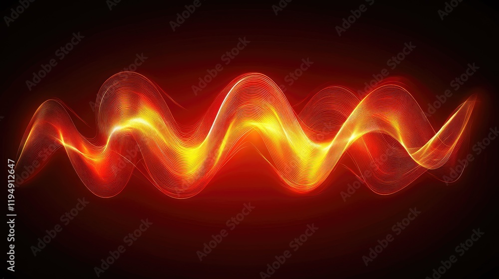 Poster a futuristic red digital art design with glowing wave patterns and dynamic energy lines, ideal for t
