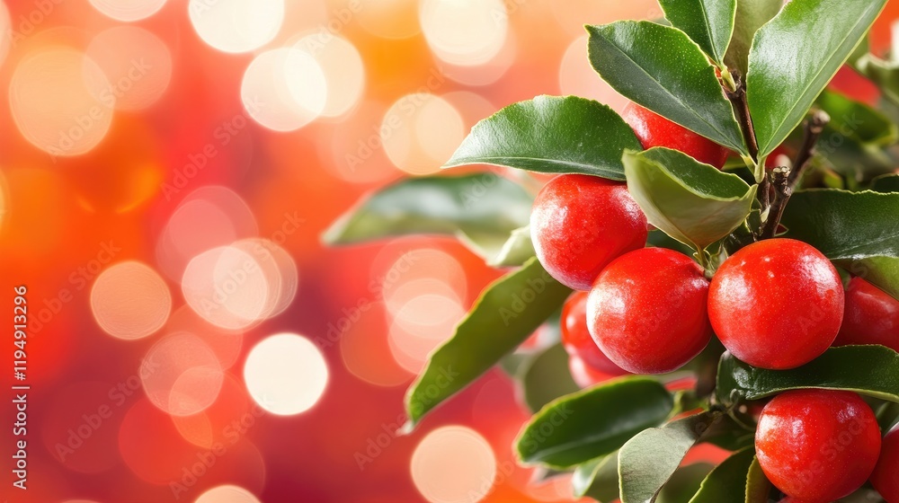 Aufkleber a glowing red background with soft bokeh light effects, evoking a festive and joyful atmosphere.