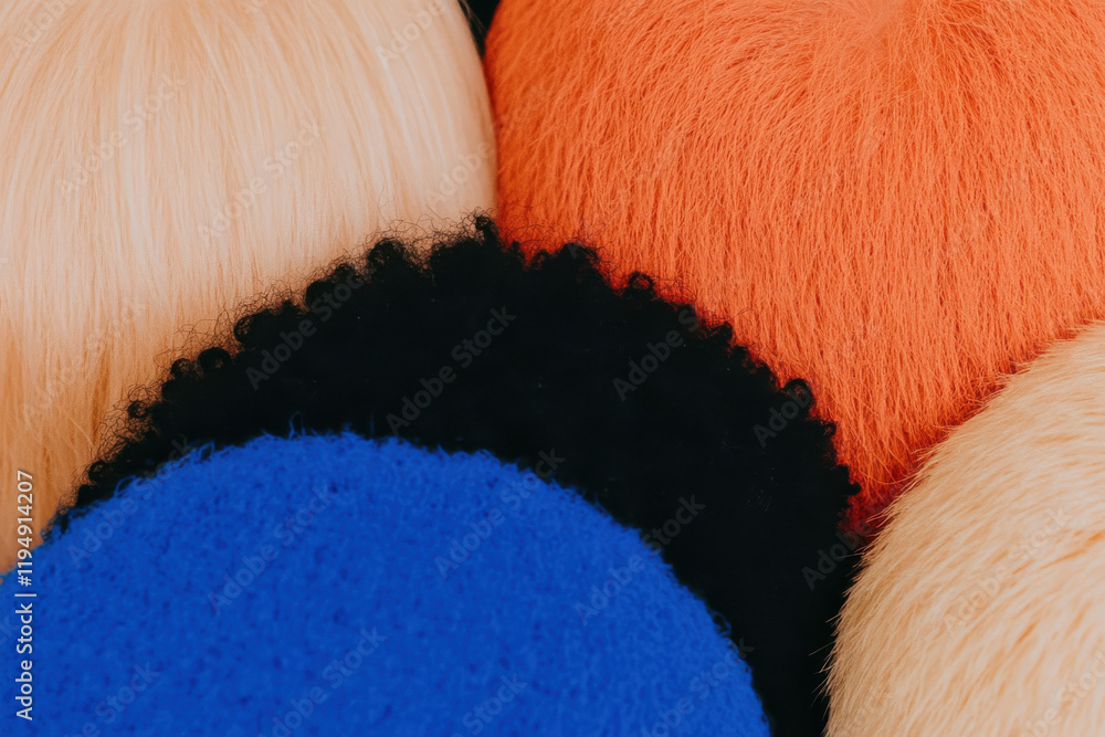 Poster a collection of fuzzy balls of different colors and sizes