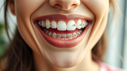 Fototapeta premium Clear Braces Invisible Aligners Teeth Straightening AI Photo, Professional Dental Aesthetic