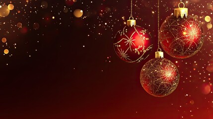 A polished red background adorned with twinkling festive lights and elegant golden accents.