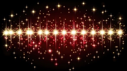 Obraz premium A polished red sparkle background with scattered golden light flares and glowing reflections, adding a magical touch.