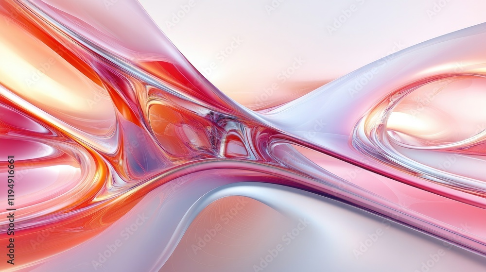Poster a red and pink abstract background with smooth curves and flowing lines, offering a serene yet dynam