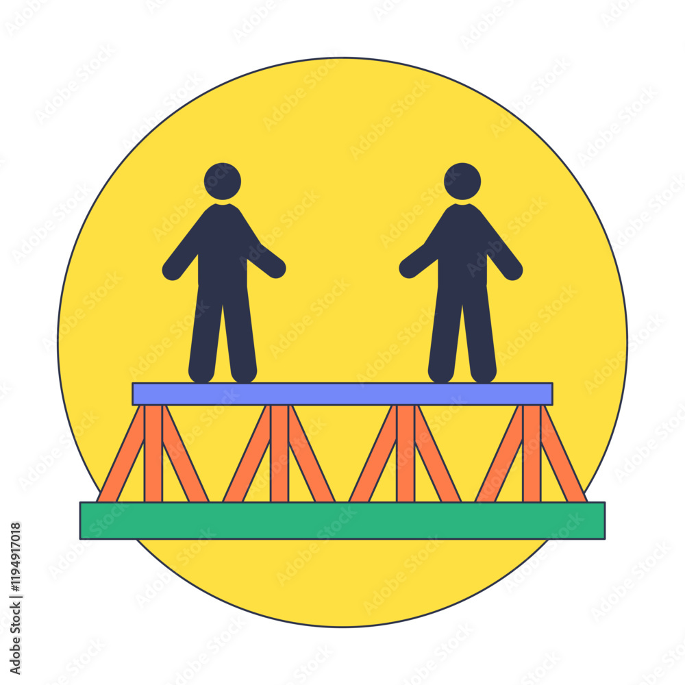 Poster two figures on a bridge symbolize connection and communication.